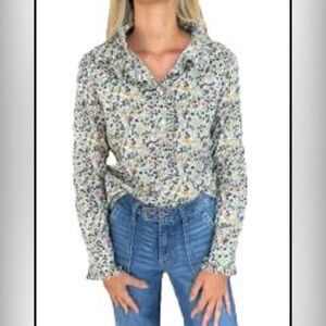 Lands End Floral long sleeve button down blouse
